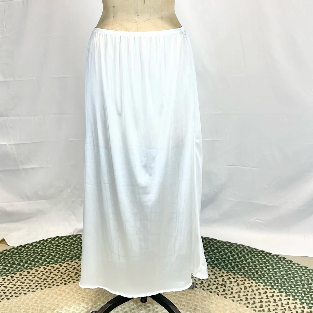 VINTAGE nylon silky dress slip full length maxi embroidered floral elastic waist - Picture 4 of 14